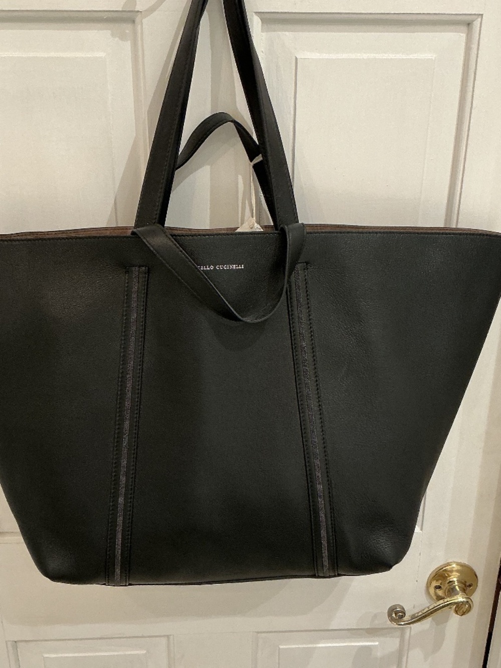Brunello Cucinelli Black Leather Tote w/ Pouch, NWT